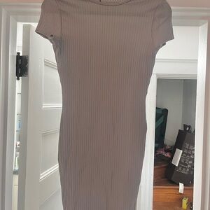 Boohoo Light Gray Ribbed Mini Dress